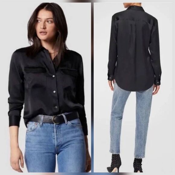 Equipment Black Classic Satin Button Down Blouse Closet Staple Sz. XL - Picture 1 of 7
